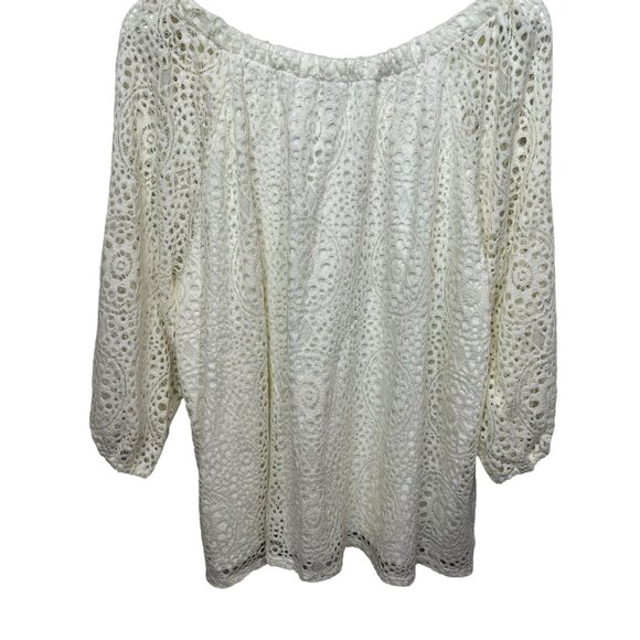 Leo & Nicole Plus XXL Peasant Blouse Lace Boho Cottagecore Cream Tunic Top - Picture 13 of 13